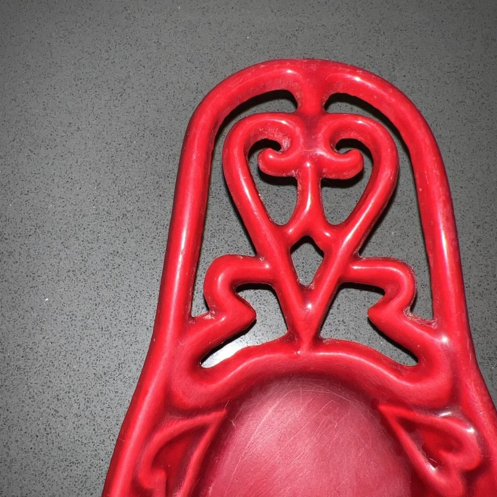 Vintage Cast  Iron Red Spoon Rest Hearts